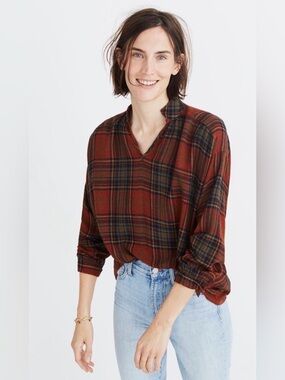 Madewell Highroad Popover Shirt in Brentford Plaid Wool Blend Size Large